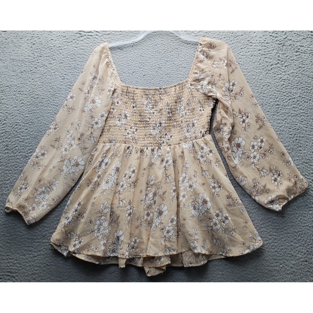 Arden B. Romper Womens XL Multicolor Floral Lined Puff Sleeves Smocked Bodice